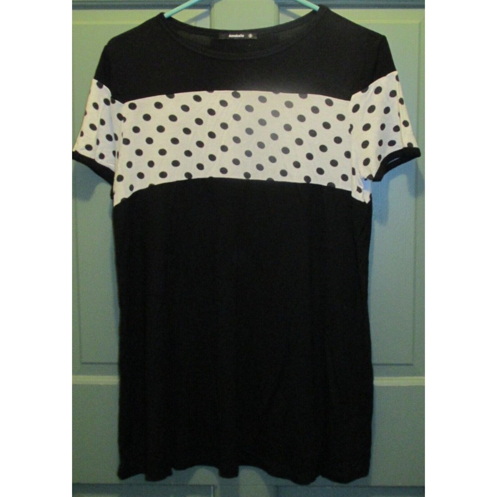 Annabelle Women's Black & White Polka Dots Stretch Short Sleeve Blouse Size S